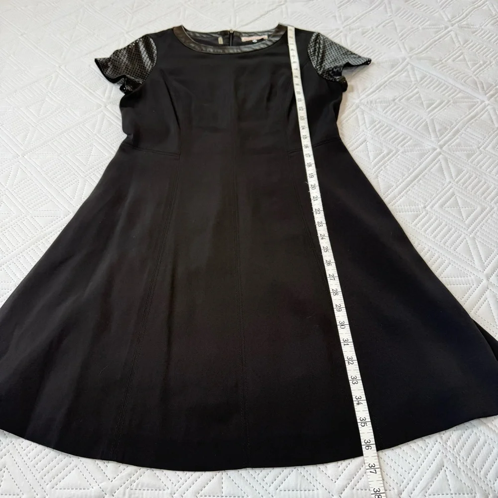 Rebecca Taylor A-line Leather Crew Neck And Laser Cut Sleeves Mini Dress Size 10
